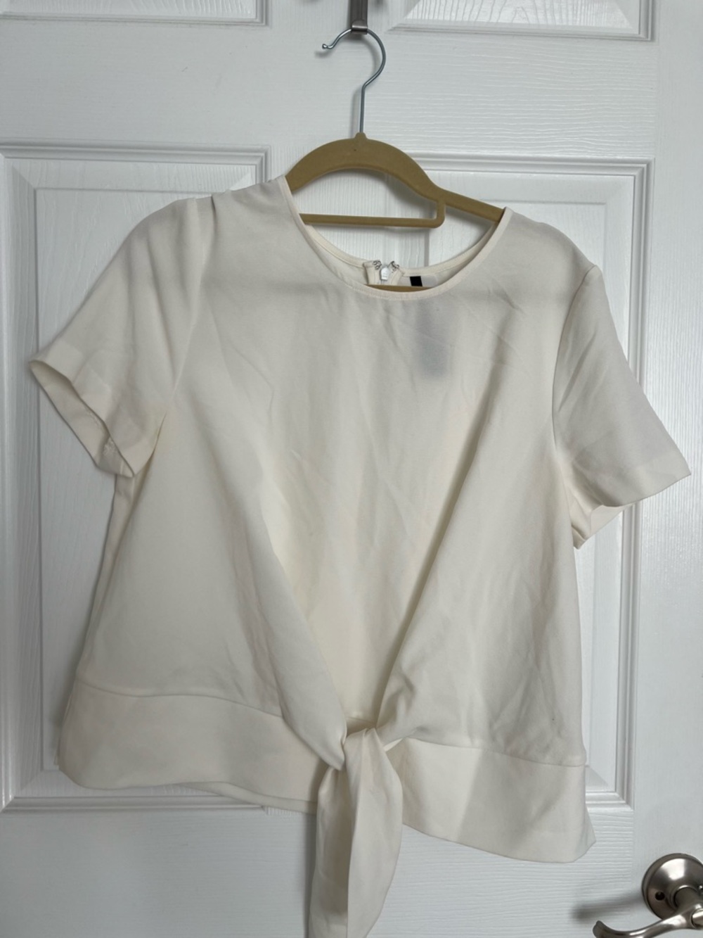 Kensie Ivory Tie-Front Short Sleeve Blouse